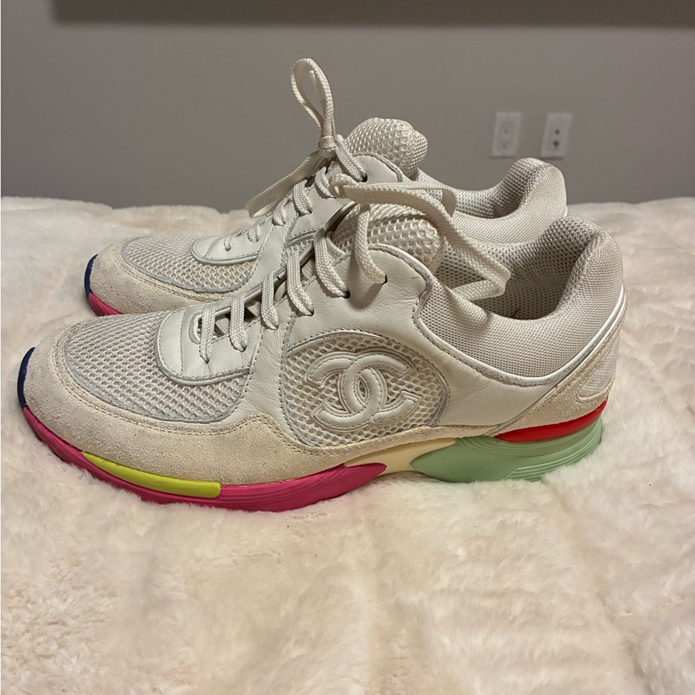 Chanel Women's Cream and Multicolor Sneakers